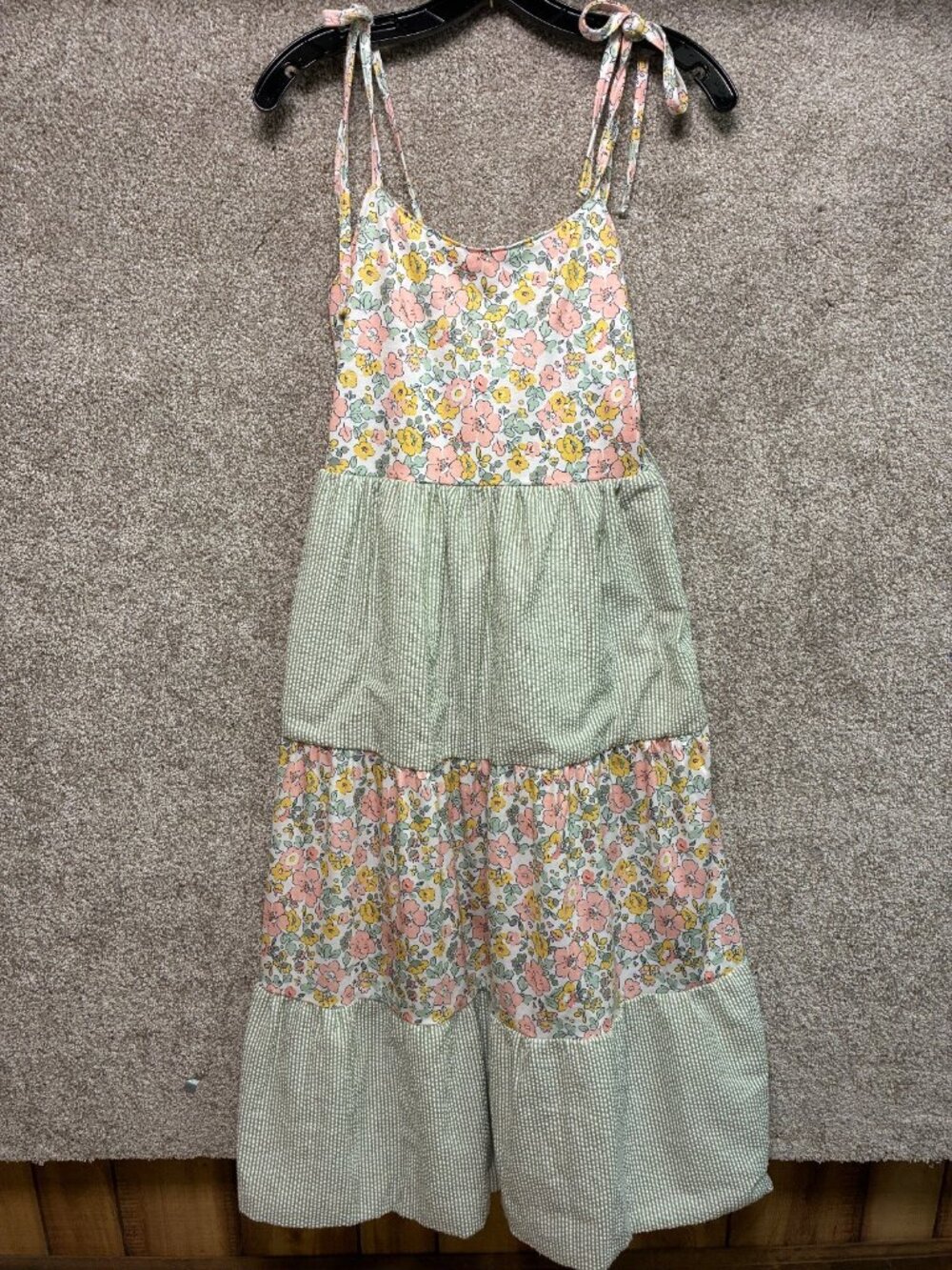 Abby & Evie Dress Womens M Floral Tiered Maxi Tie Shoulder Cottagecore Boho